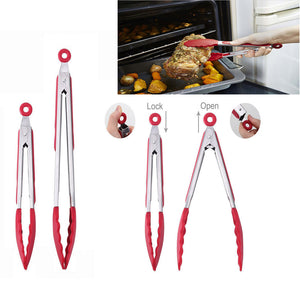 Kitchen Premium Silicone Kitchen Tongs 2 Pack 9-Inch 12-Inch Tongs Set BBQ Cooking Tool