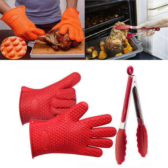 Kitchen Tool Silicone Kitchen Cooking Silicone BBQ /Cooking Gloves Plus Silicone Tong Baking Tool