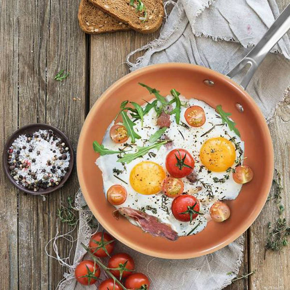 Non-stick Skillet Copper Red Pan Ceramic Induction Skillet Frying Pan Saucepan Oven & Dishwasher Safe 10 Inches Nonstick Skillet