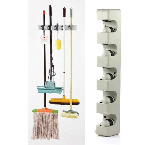 Kitchen Organizer Wall Mounted 5 Position Kitchen Shelf Storage Holder for Mop Brush Broom Mops Hanger Organizer Tool